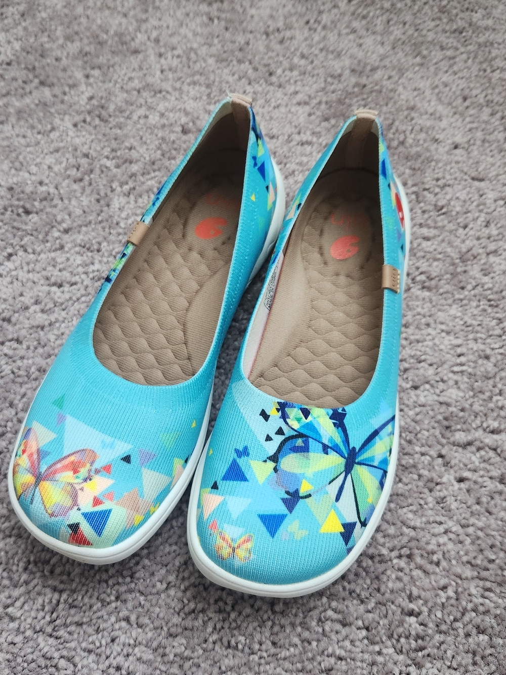 UIN Turquoise Slip-On Flats with Colorful Butterfly Print